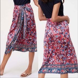 LOFT pink/blue floral faux wrap skirt, size 6